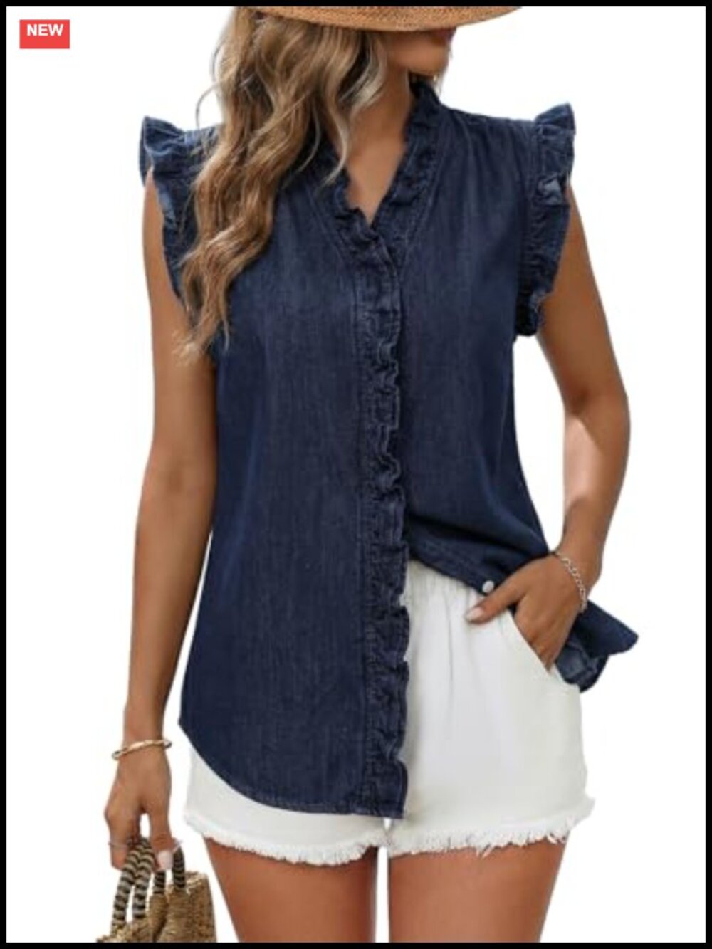 Denim Vest Women Sleeveless Button Up Peplum Jean Vest
